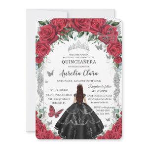 Quinceañera Red Floral Black Dress Vintage Silver