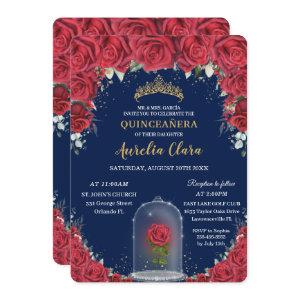 Quinceañera Red Floral Enchanted Rose Navy Blue