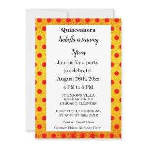 Quinceanera Red Floral Gold Glitter Black Text