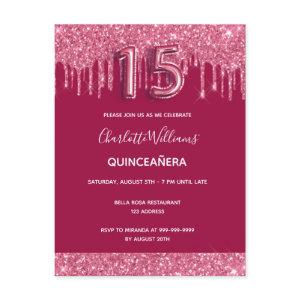 Quinceanera red glitter drips  postcard