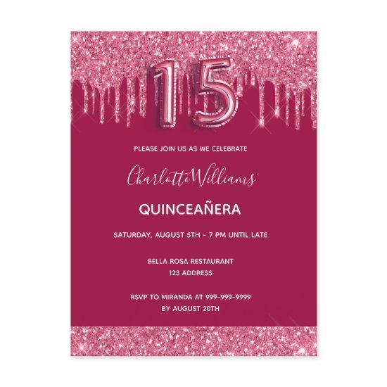 Quinceanera red glitter drips  postcard