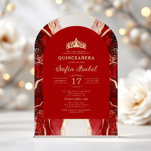 Quinceañera Red Gold Agate Elegant Acrylic