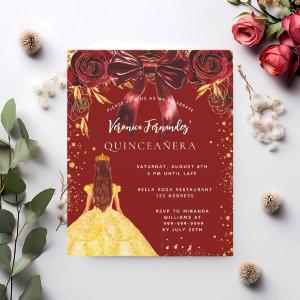 Quinceanera red gold dress bow floral