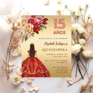 Quinceanera red gold dress florals