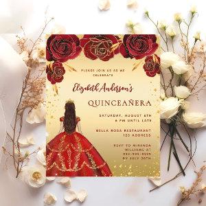 Quinceanera red gold dress florals