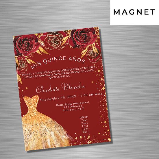 Quinceanera red gold dress flowers luxury magnetic