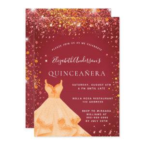 Quinceanera red gold dress glitter dust