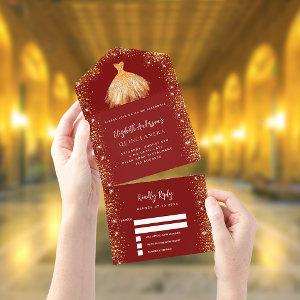 Quinceanera red gold dress glitter RSVP All In One
