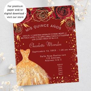 Quinceanera red gold dress roses budget