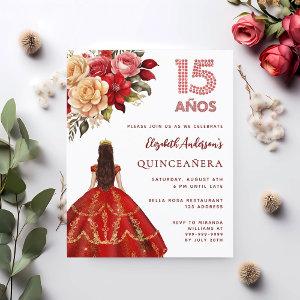 Quinceanera red gold dress roses