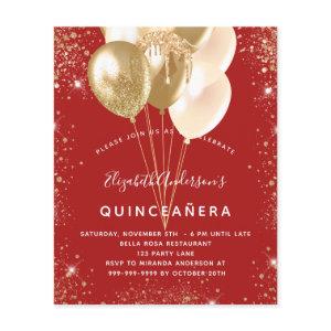 Quinceanera red gold glitter balloons budget flyer
