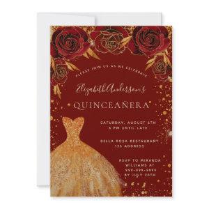 Quinceanera red gold glitter dress floral luxury