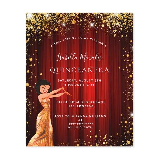 Quinceanera red gold glitter dress