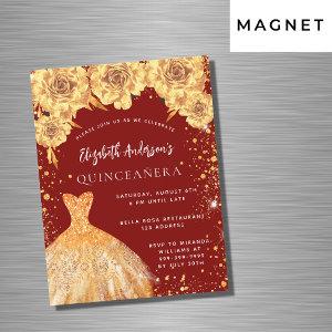 Quinceanera red gold glitter dress roses luxury magnetic