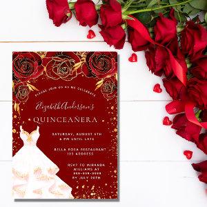 Quinceanera red gold white dress glitter elegant