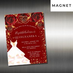 Quinceanera red gold white dress luxury magnetic