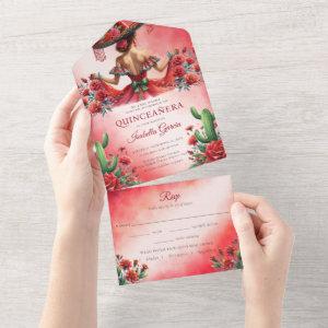 Quinceañera Red Green Mexican Style rsvp All In One