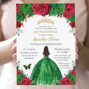 Quinceañera Red Green Roses Floral Princess Gold