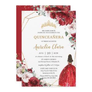 Quinceañera Red Ivory Blush Floral Princess
