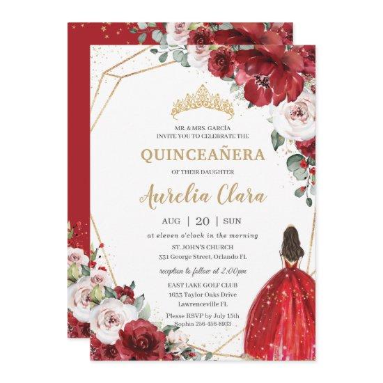 Quinceañera Red Ivory Blush Floral Princess