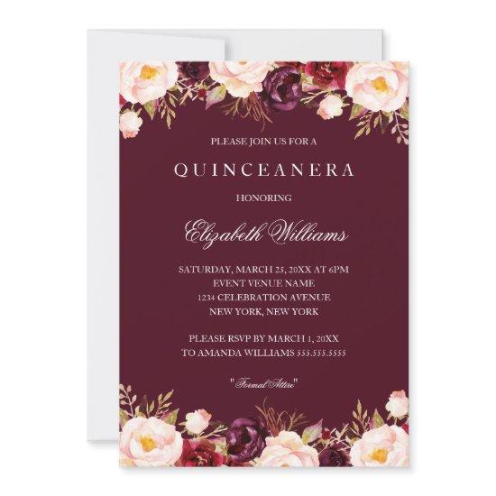 Quinceanera Red Marsala Floral Burgundy 15th