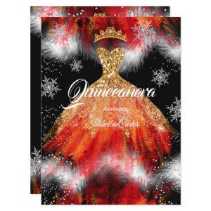 Quinceanera Red Orange Ice snowflake Fire Dress