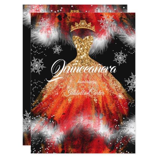 Quinceanera Red Orange Ice snowflake Fire Dress