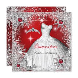 Quinceanera Red Pearl Silver Winter Snowflakes