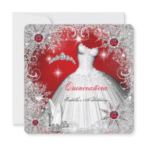 Quinceanera Red Pearl Silver Winter Snowflakes