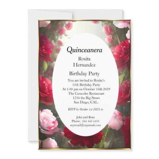 Quinceanera Red Pink Flowers Birthday Party