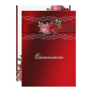 Quinceanera Red Pink Roses Red Satin