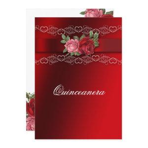 Quinceanera Red Pink Roses Red Satin