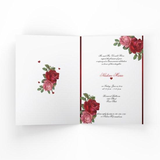 Quinceanera Red Pink Roses Red Satin
