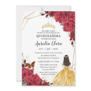 Quinceañera Red Rose Floral Yellow Dress Princess