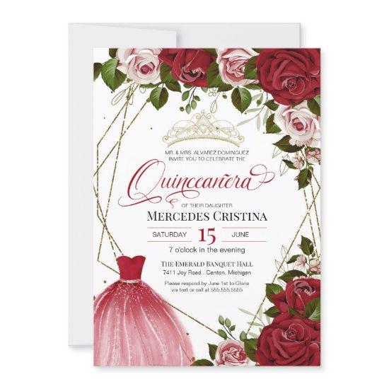 Quinceañera red rose golden tiara birthday party