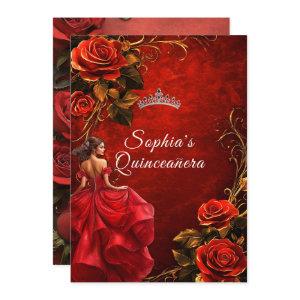 Quinceanera Red Roses and Gown Crown