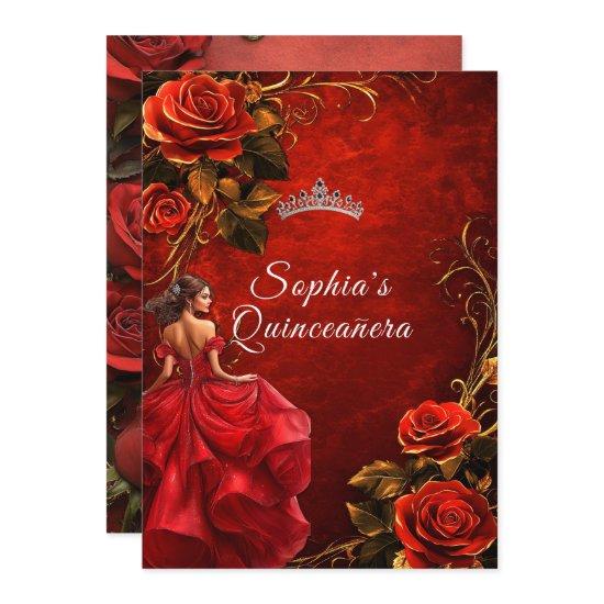 Quinceanera Red Roses and Gown Crown