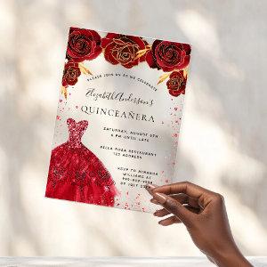 Quinceanera red roses dress glitter clear acrylic
