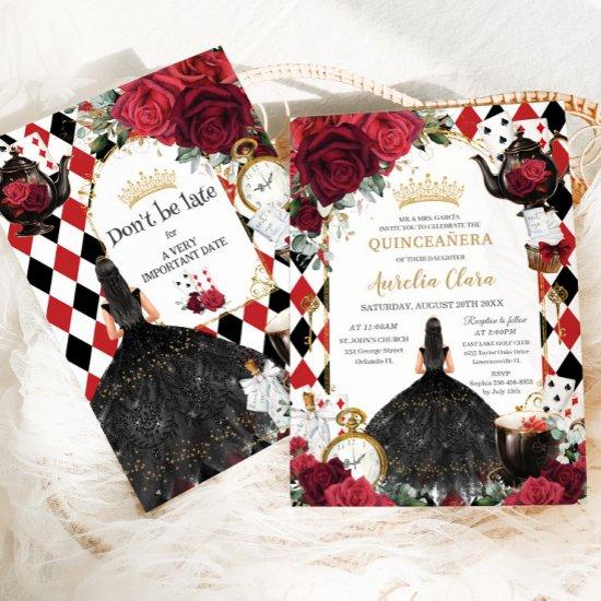 Quinceanera Red Roses Floral Alice in Wonderland