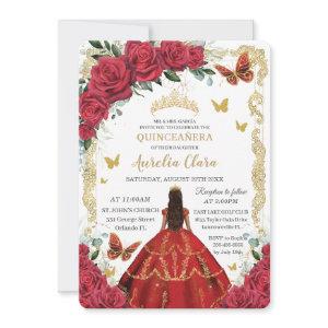 Quinceañera Red Roses Floral Gold Princess 16th