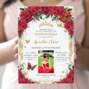 Quinceañera Red Roses Floral Vintage Gold Picture