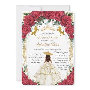 Quinceañera Red Roses Floral White Dress Horses
