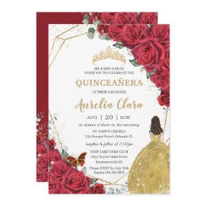 Quinceañera Red Roses Floral Yellow Princess Dress