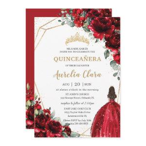 Quinceañera Red Roses Flowers Floral Princess Gown