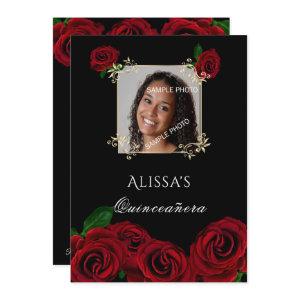 Quinceanera Red Roses Gold Frame Quinceanera