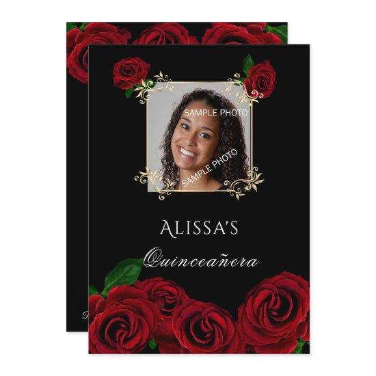 Quinceanera Red Roses Gold Frame Quinceanera