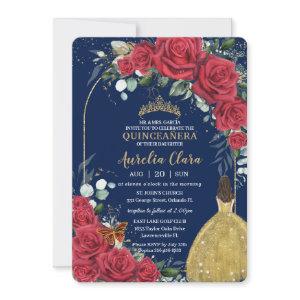 Quinceañera Red Roses Princess Yellow Dress Blue
