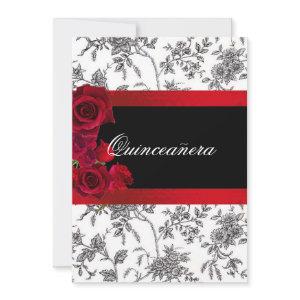 Quinceanera Red Satin Roses Black White Toile