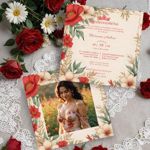 Quinceañera Red Shades Sweet Floral Spanish Photo