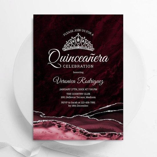 Quinceanera Red Silver Agate Marble